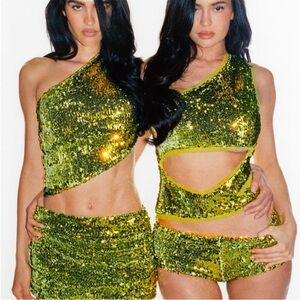 Khy by Kylie Jenner Green Sequin Mini Skirt Large